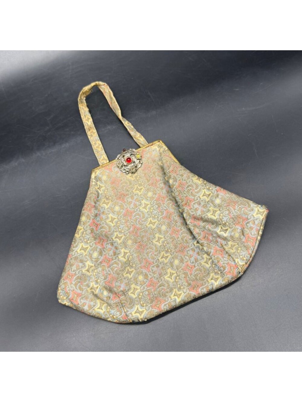 Vintage Brocade Evening Bag Ornate Clasp Gold Tone Detailing Handbag Purse READ